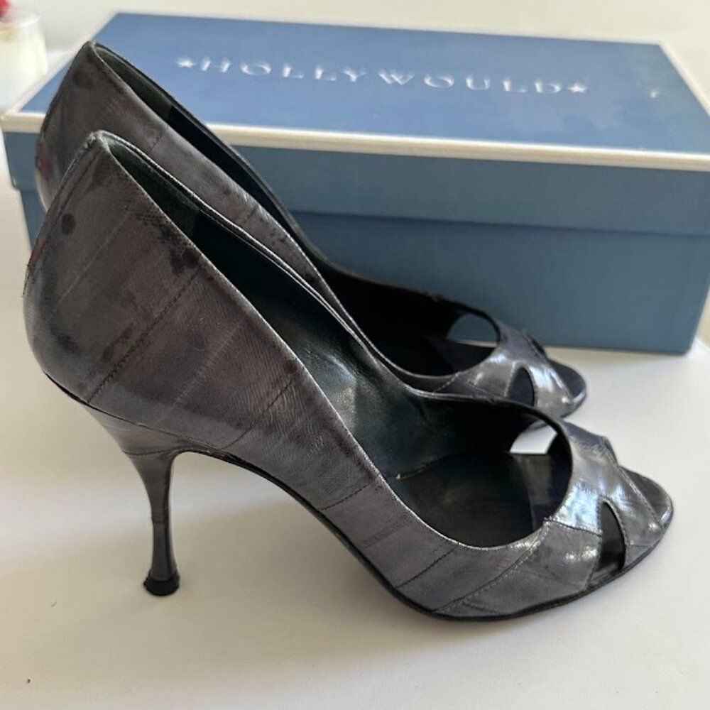 HOLLYWOULD Vero Cuoio Slate Ana peep toe leather heels